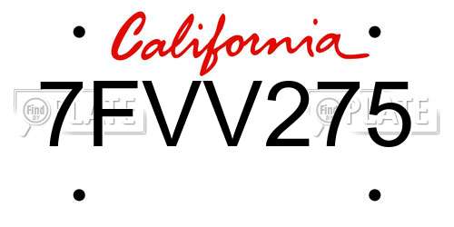 7FVV275 California License Plate