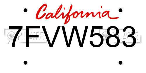 7FVW583 California License Plate