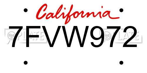 7FVW972 California License Plate