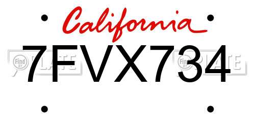 7FVX734 California License Plate