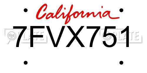 7FVX751 California License Plate