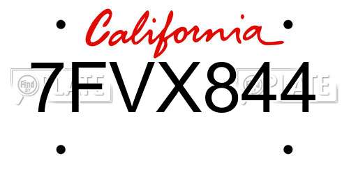 7FVX844 California License Plate