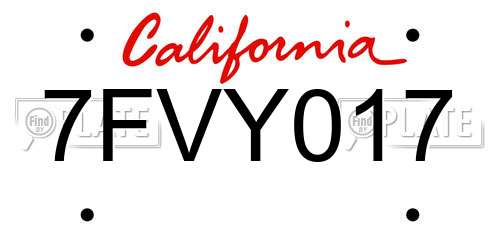7FVY017 California License Plate