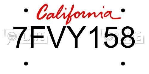 7FVY158 California License Plate
