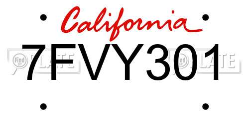 7FVY301 California License Plate