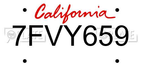 7FVY659 California License Plate