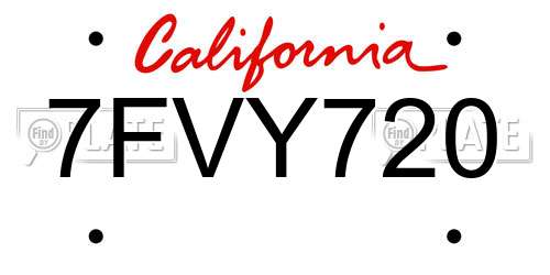 7FVY720 California License Plate