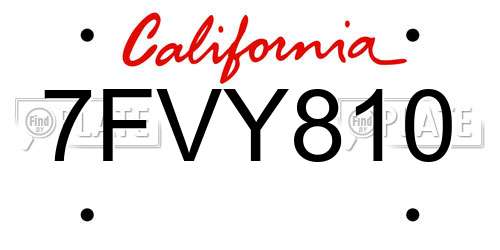 7FVY810 California License Plate