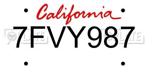 7FVY987 California License Plate