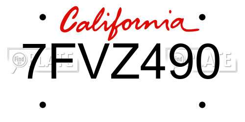 7FVZ490 California License Plate