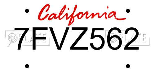 7FVZ562 California License Plate
