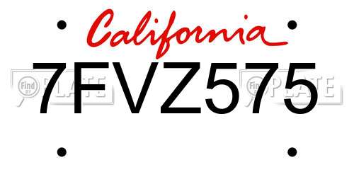 7FVZ575 California License Plate