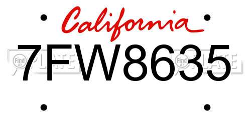 7FW8635 California License Plate