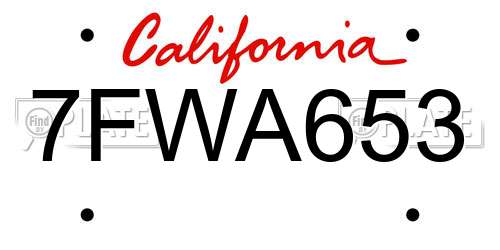 7FWA653 California License Plate