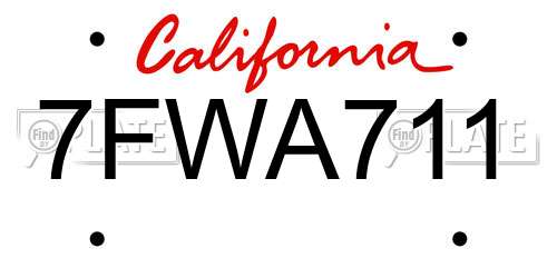 7FWA711 California License Plate