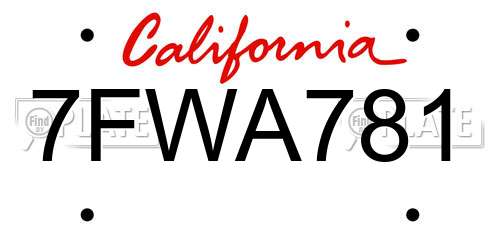 7FWA781 California License Plate