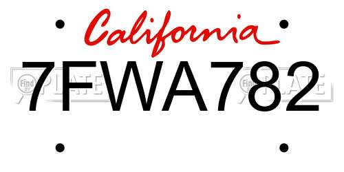 7FWA782 California License Plate