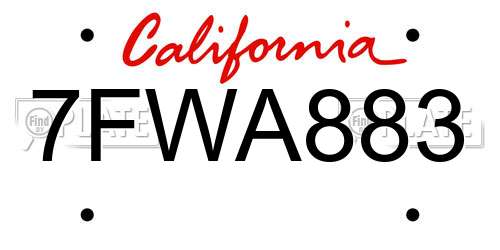 7FWA883 California License Plate