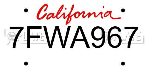 7FWA967 California License Plate