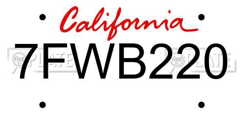 7FWB220 California License Plate