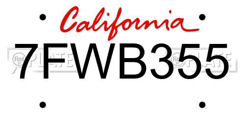 7FWB355 California License Plate