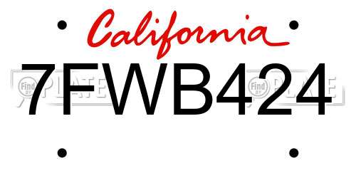 7FWB424 California License Plate