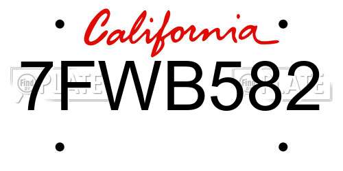 7FWB582 California License Plate