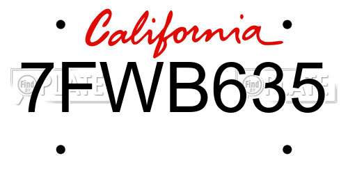 7FWB635 California License Plate