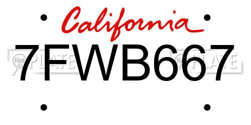 7FWB667 California License Plate