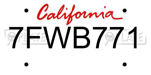 7FWB771 California License Plate