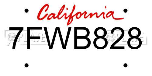 7FWB828 California License Plate
