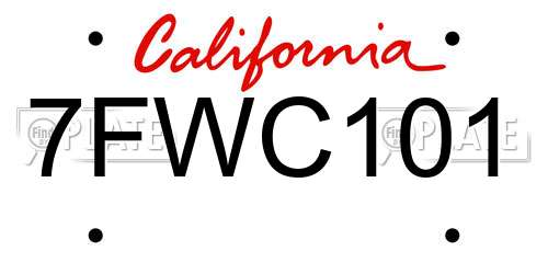 7FWC101 California License Plate