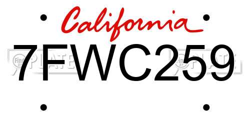 7FWC259 California License Plate