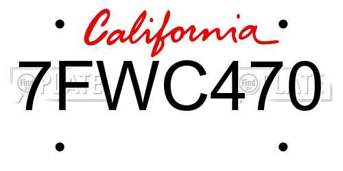 7FWC470 California License Plate