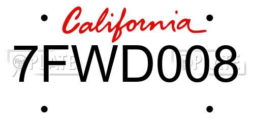 7FWD008 California License Plate