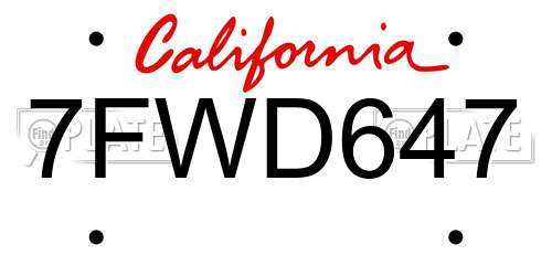 7FWD647 California License Plate