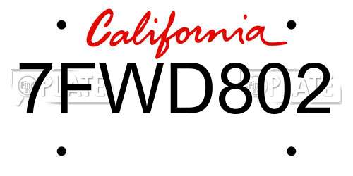 7FWD802 California License Plate