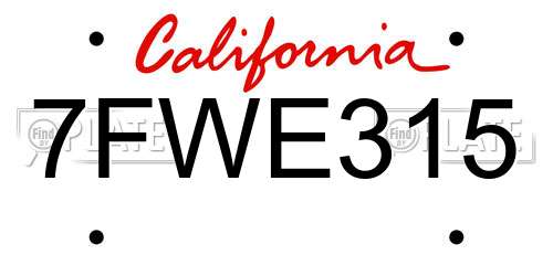 7FWE315 California License Plate