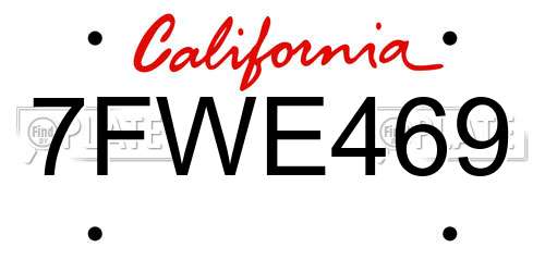 7FWE469 California License Plate