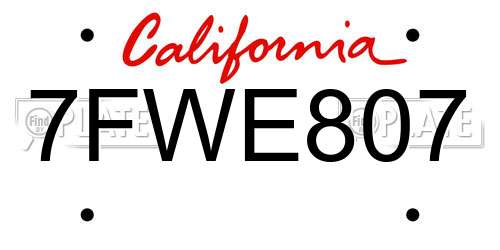7FWE807 California License Plate