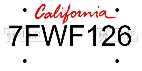 7FWF126 California License Plate