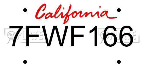 7FWF166 California License Plate
