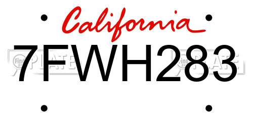 7FWH283 California License Plate