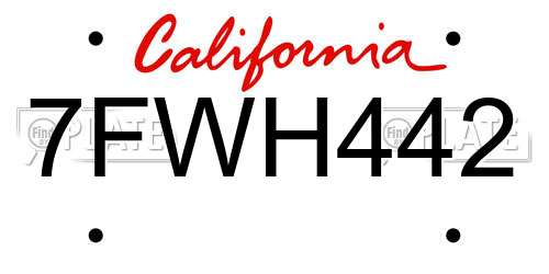 7FWH442 California License Plate