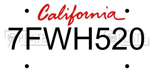 7FWH520 California License Plate