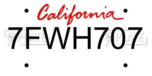 7FWH707 California License Plate