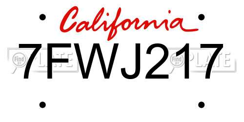 7FWJ217 California License Plate