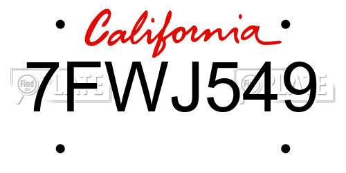7FWJ549 California License Plate