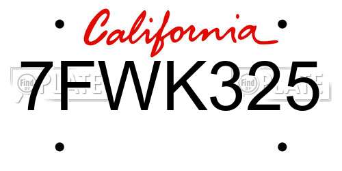 7FWK325 California License Plate