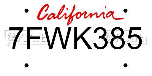 7FWK385 California License Plate
